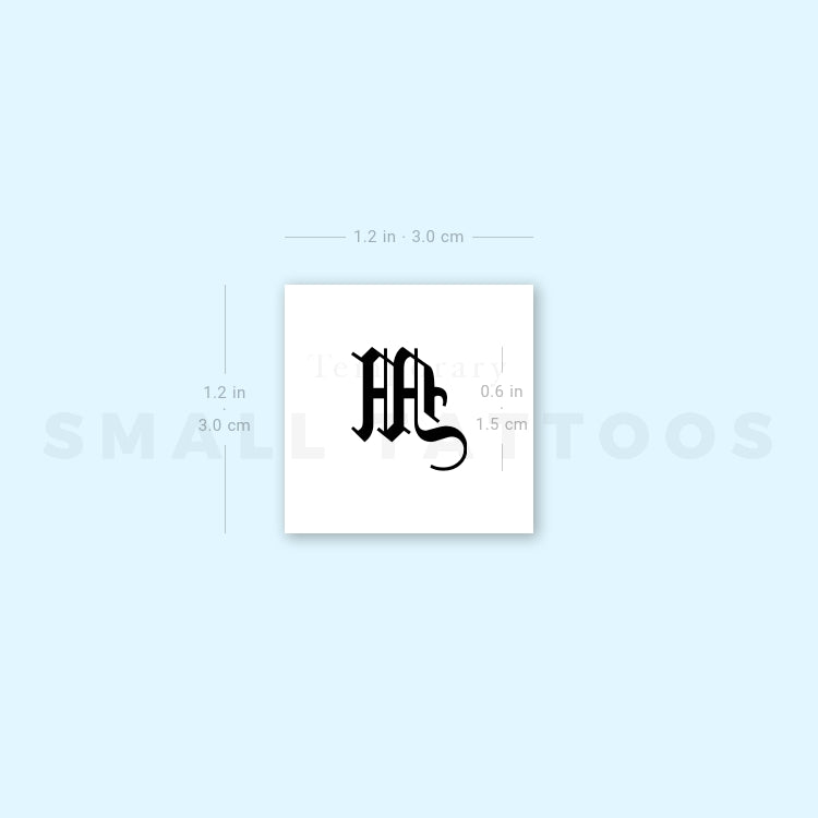 Gothic Style Uppercase M Letter Temporary Tattoo (Set of 3)