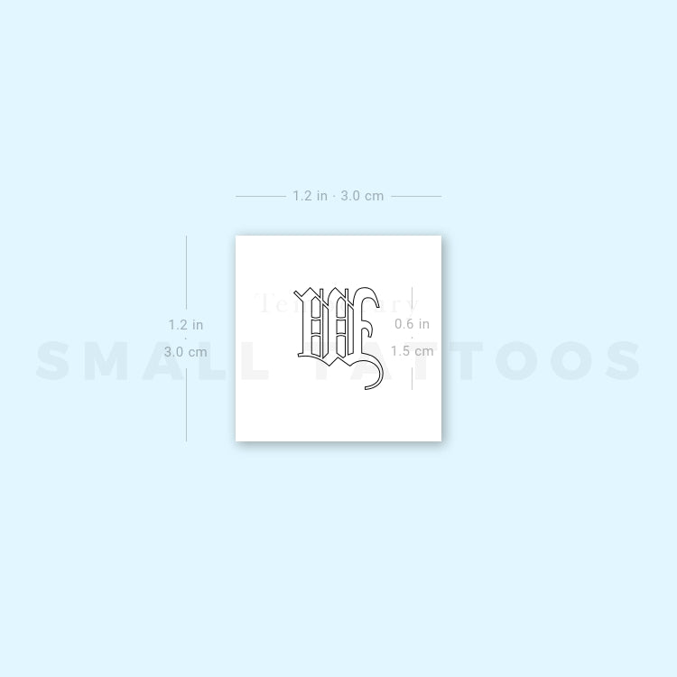 Old English W Letter Temporary Tattoo (Set of 3)