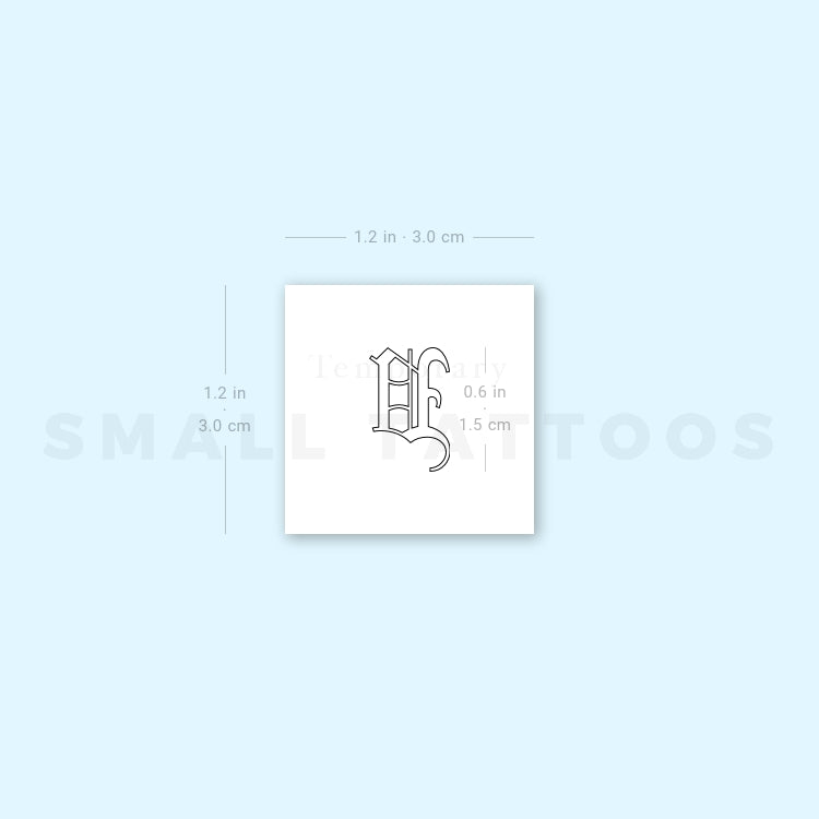 Old English V Letter Temporary Tattoo (Set of 3)
