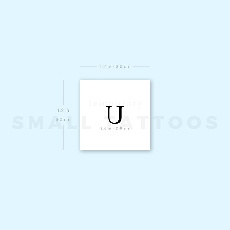 U Uppercase Serif Letter Temporary Tattoo (Set of 3)