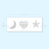 Star, Heart and Crescent Temporary Tattoo by Cagri Durmaz (Set of 3)