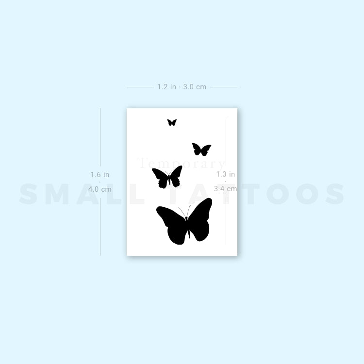 Tatuaje temporal de cuatro mariposas negras (juego de 3)