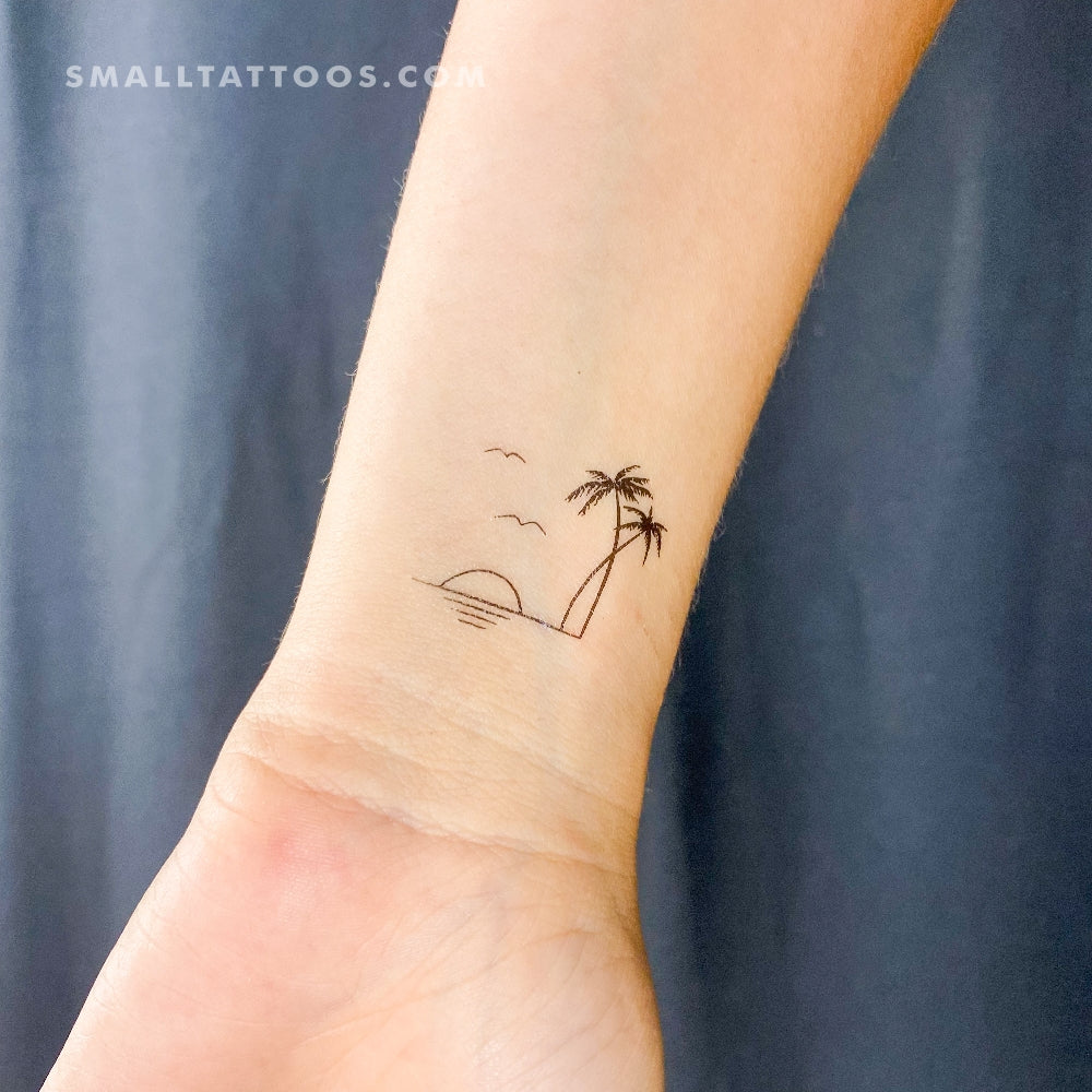 Tatuaje temporal de puesta de sol tropical (juego de 3)