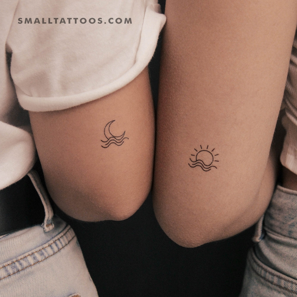 Matching Sea Sunrise And Sea Moonrise Temporary Tattoos (Set of 3+3)