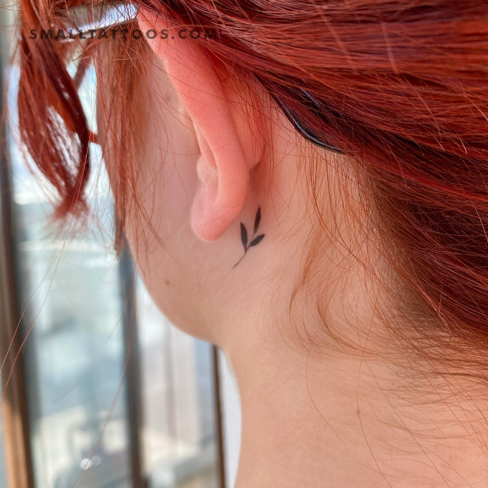 3 Red Butterflies Behind Ear Tattoo