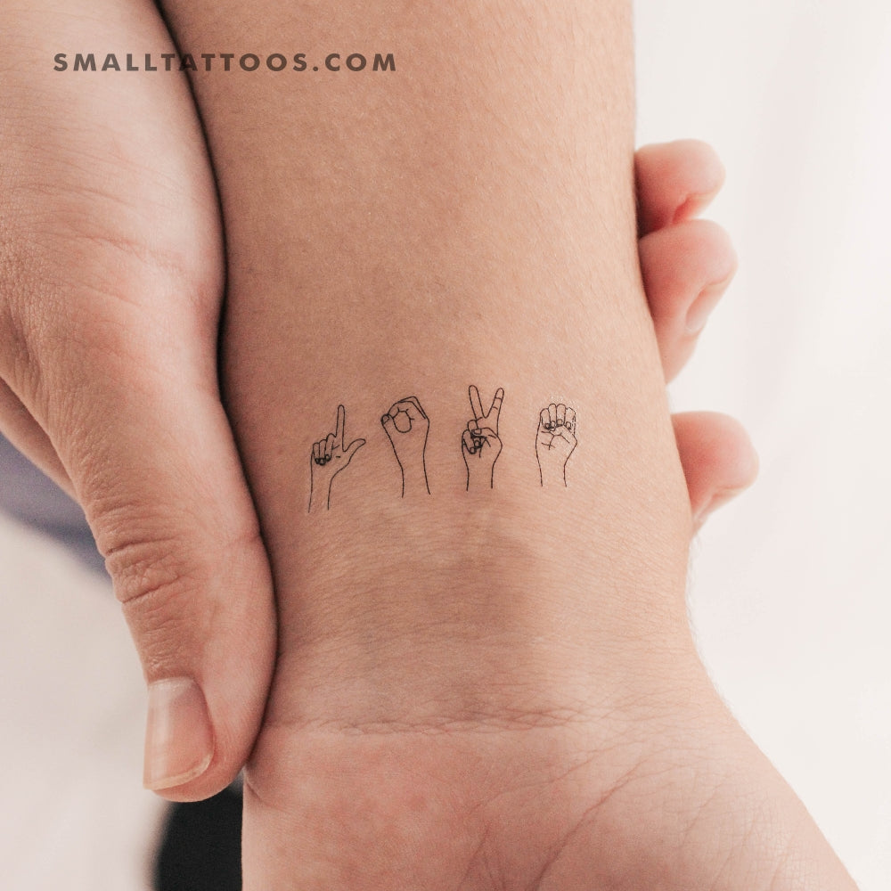 Tatuaje temporal de amor en lenguaje de señas (juego de 3)