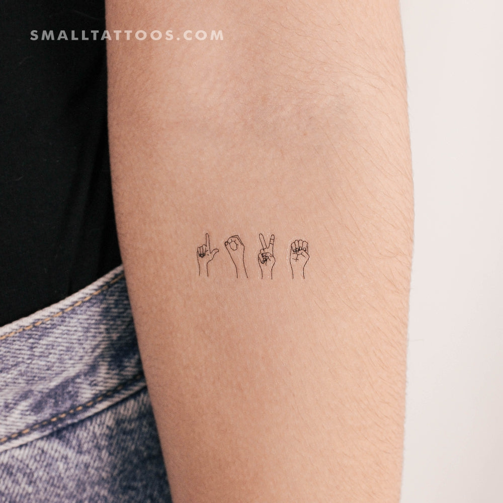 Tatuaje temporal de amor en lenguaje de señas (juego de 3)