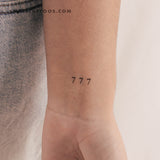 Small 777 Angel Number Temporary Tattoo (Set of 3)