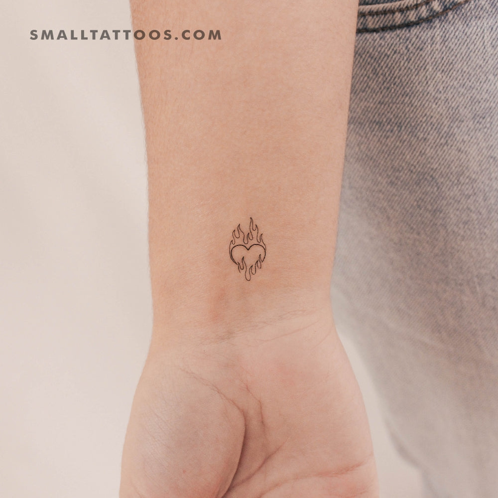 Flaming Heart Temporary Tattoo - Set of 3