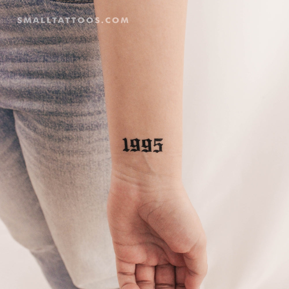 Tatuaje temporal gótico del año de nacimiento 1995 (juego de 3)