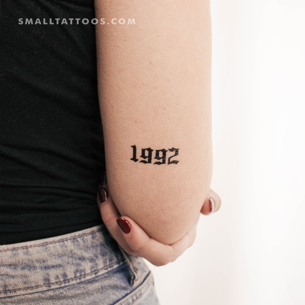 Tatuaje temporal gótico del año de nacimiento 1992 (juego de 3)