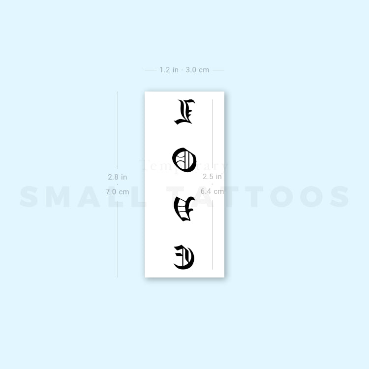 Tatuaje temporal gótico "Amor" (juego de 3)