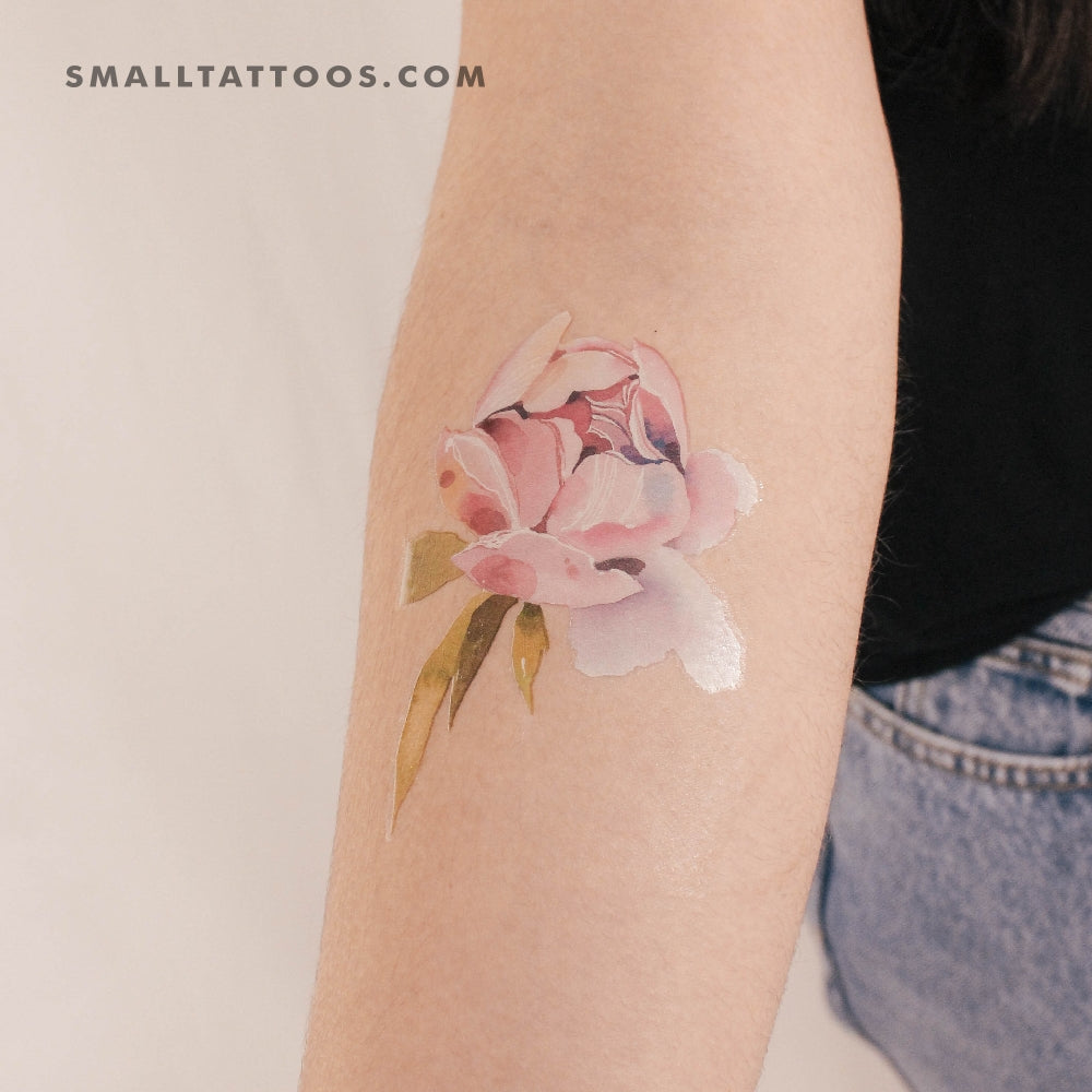 Tatuaje temporal de peonía rosa claro de Ann Lilya (juego de 3)