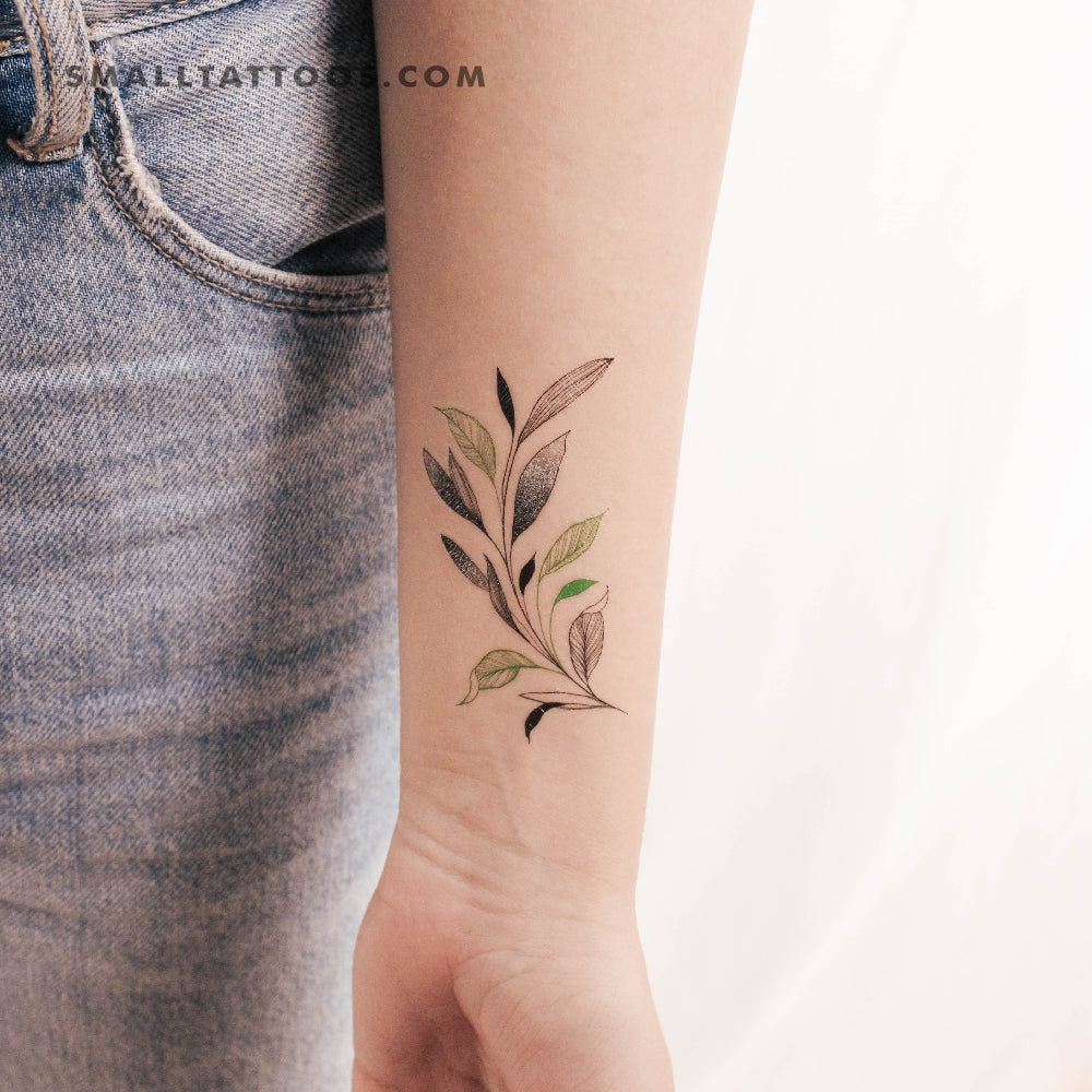 Tatuaje temporal "Hojas verdes y negras" de Ann Lilya (juego de 3)