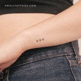 Small 999 Angel Number Temporary Tattoo (Set of 3)