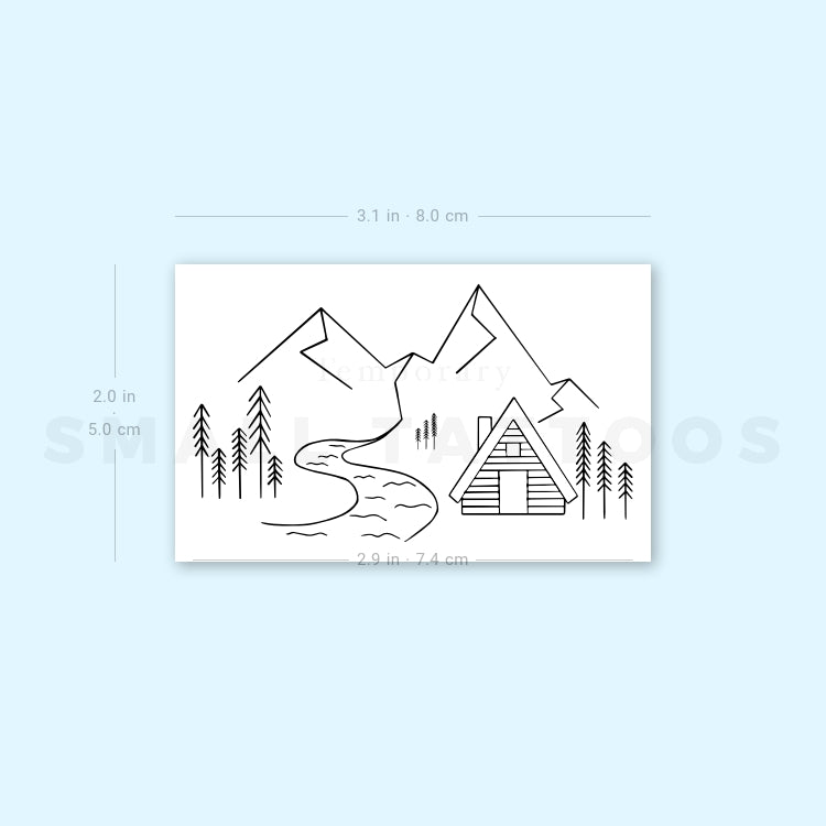 Mountain Cabin Temporary Tattoo by Cagri Durmaz (Set of 3)