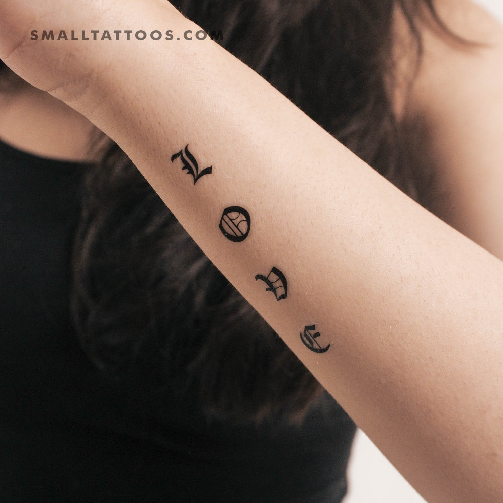 Tatuaje temporal gótico "Amor" (juego de 3)