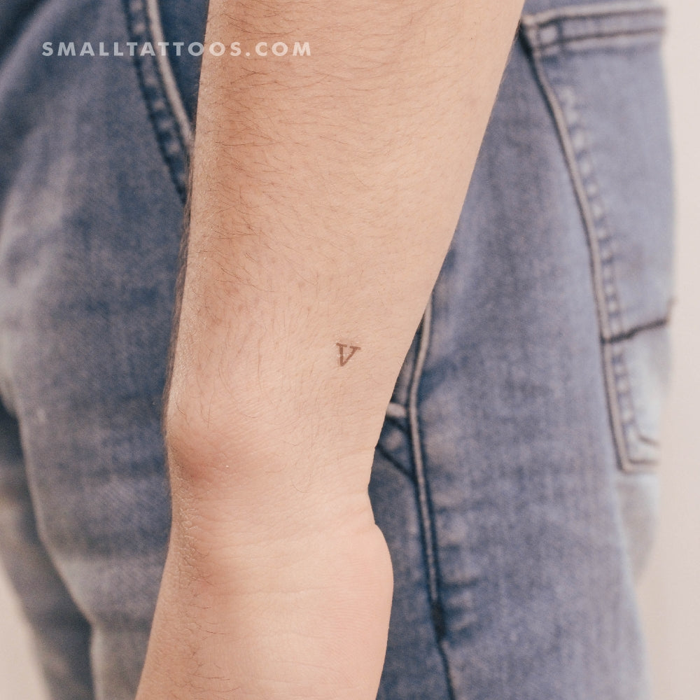 V Lowercase Typewriter Letter Temporary Tattoo (Set of 3)