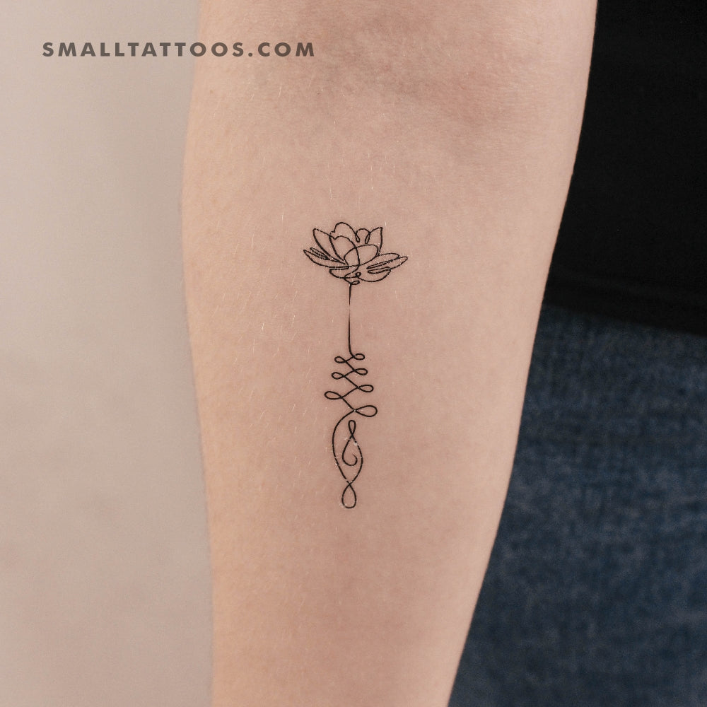 Continuous Line Unalome Lotus Temporary Tattoo (Set of 3)