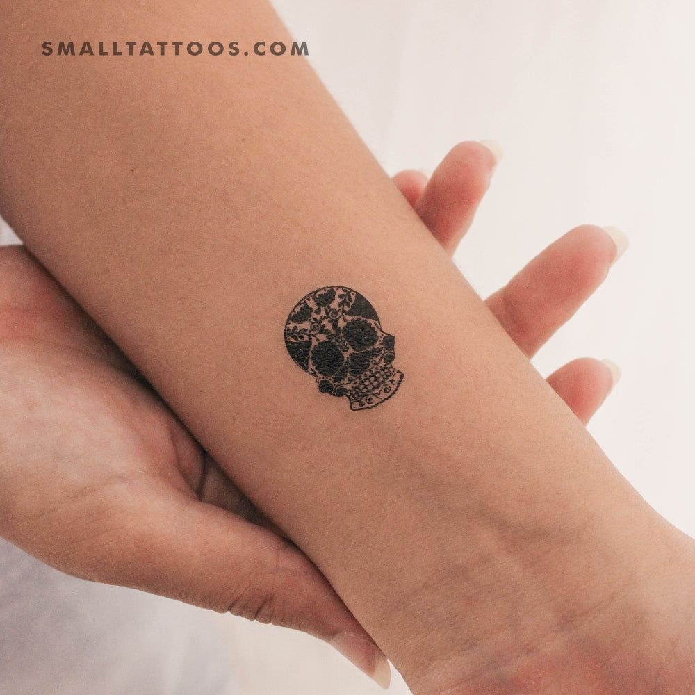 Tatuaje temporal pequeño de calavera de azúcar negra (juego de 3)