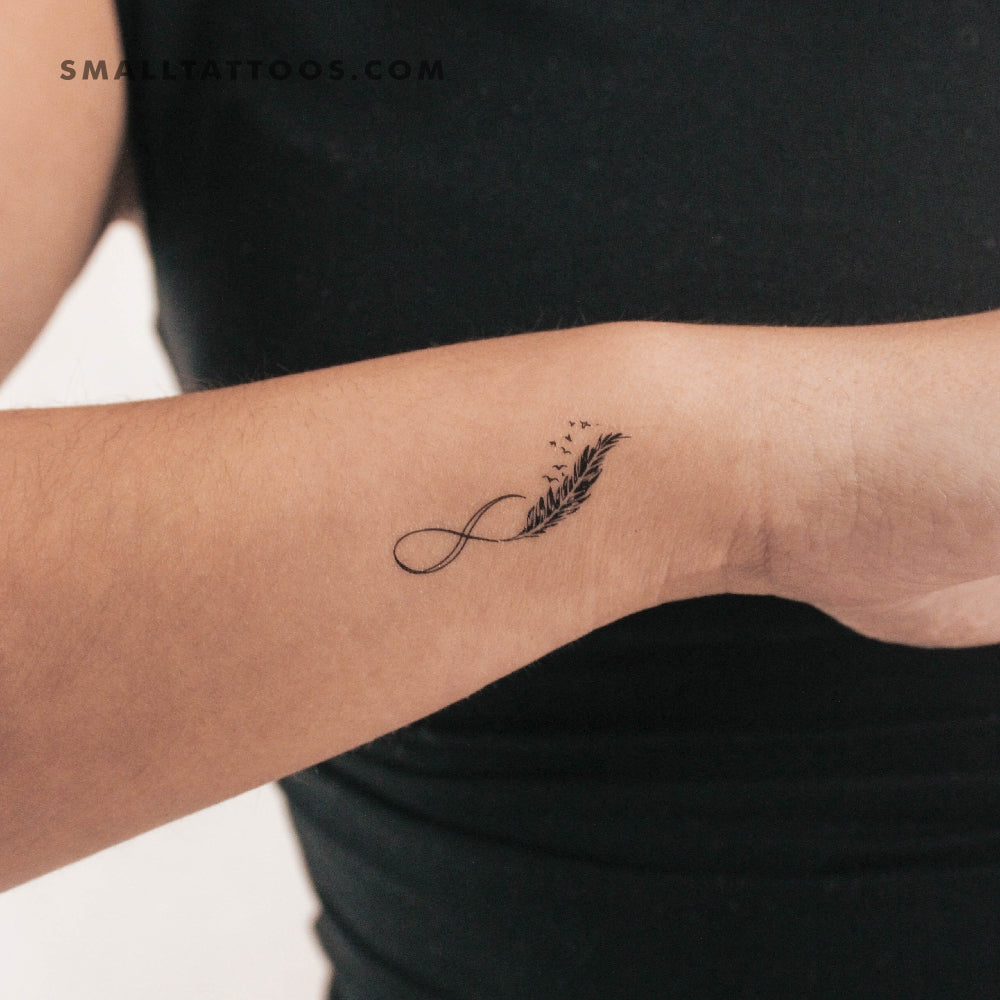 Tatuaje temporal del símbolo del infinito con plumas (juego de 3)