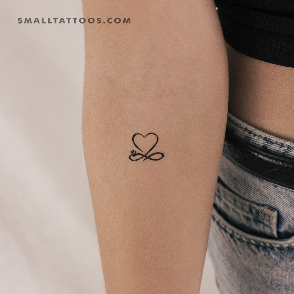 Tatuaje temporal de corazón infinito con huella de pata (juego de 3)