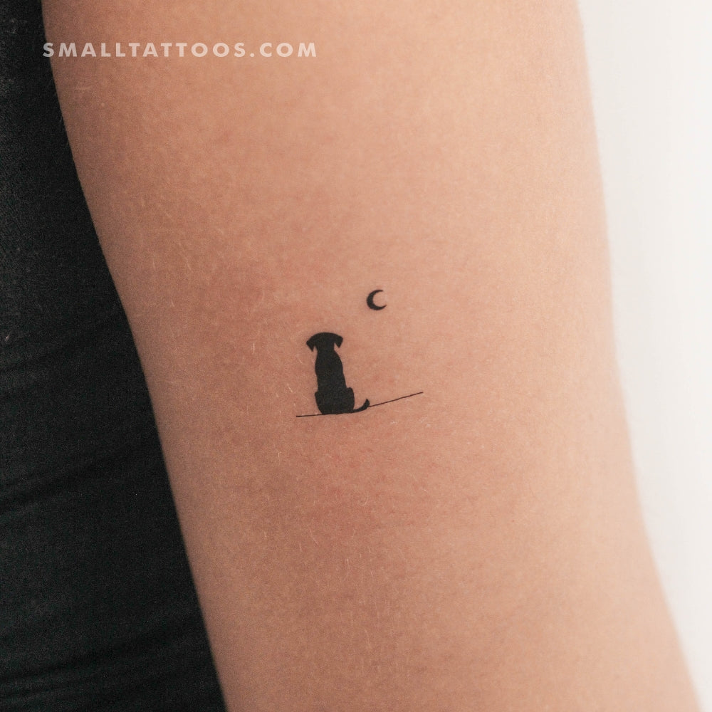 Tatuaje temporal de perro mirando a la luna (juego de 3)