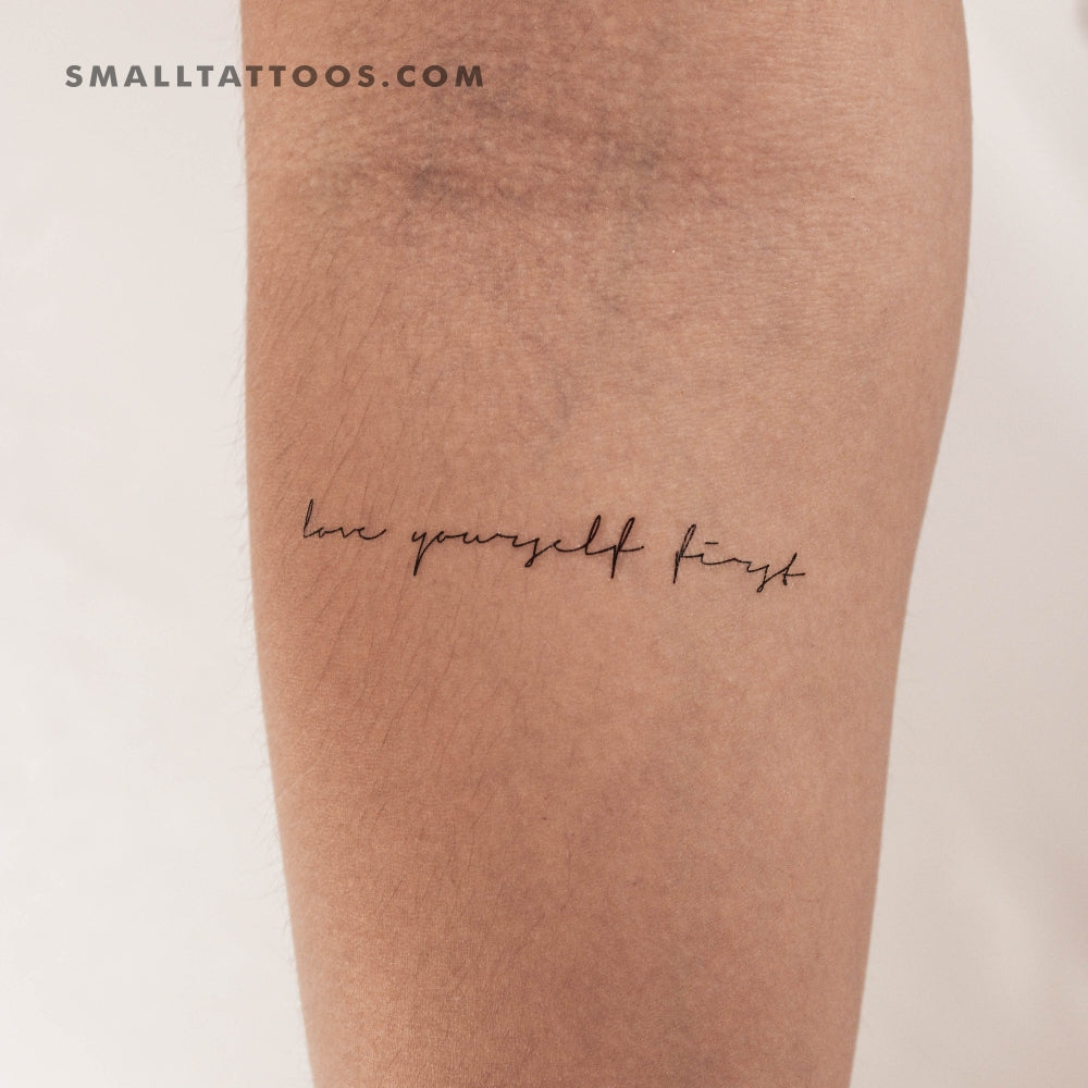 Tatuaje temporal "Ámate a ti mismo primero" con fuente manuscrita (juego de 3)