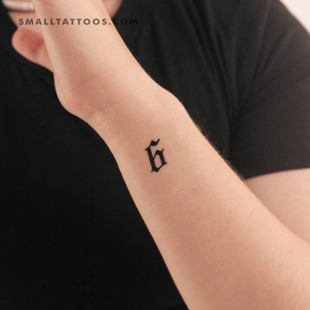 Tatuaje temporal del número 6 en inglés antiguo (juego de 3)