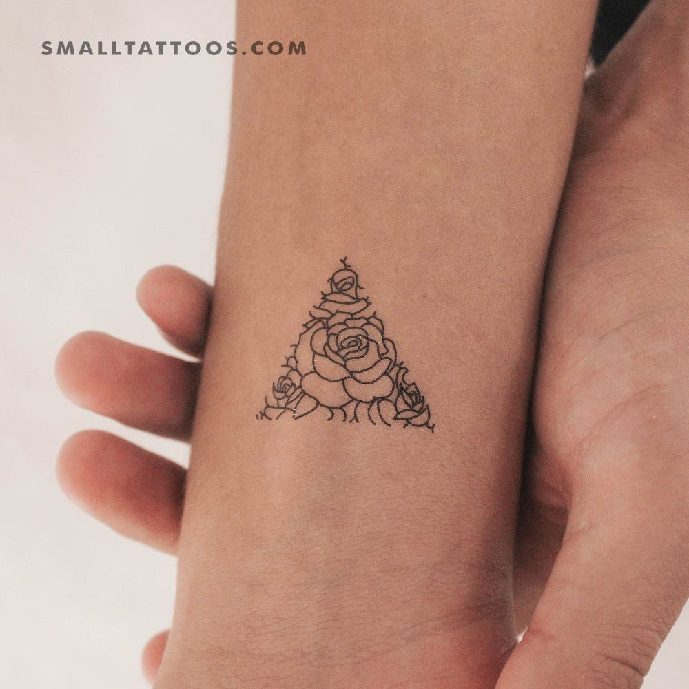 Tatuaje temporal de triángulo rosa de línea fina (juego de 3)
