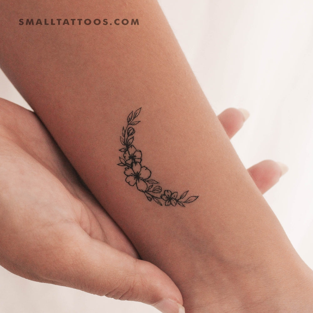 Crescent Moon with Flowers Tattoo Ideas