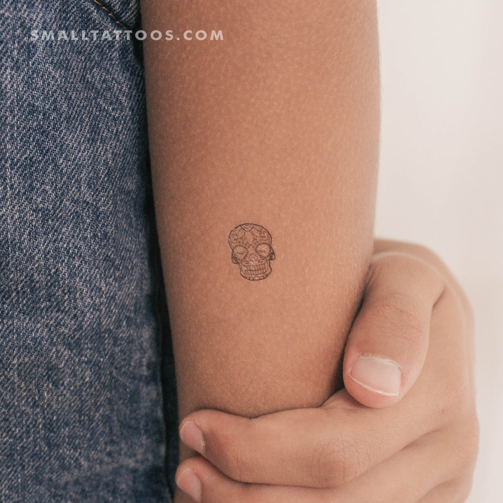 Tatuaje temporal de calavera de azúcar de línea fina (juego de 3)