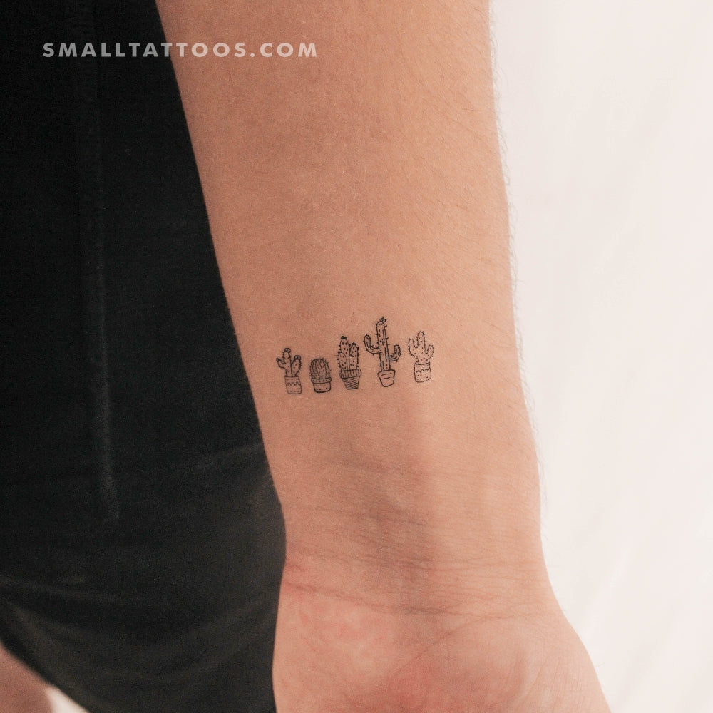 minimal cactus tattoo Cactus family Temporary Tattoo (Set of 3)