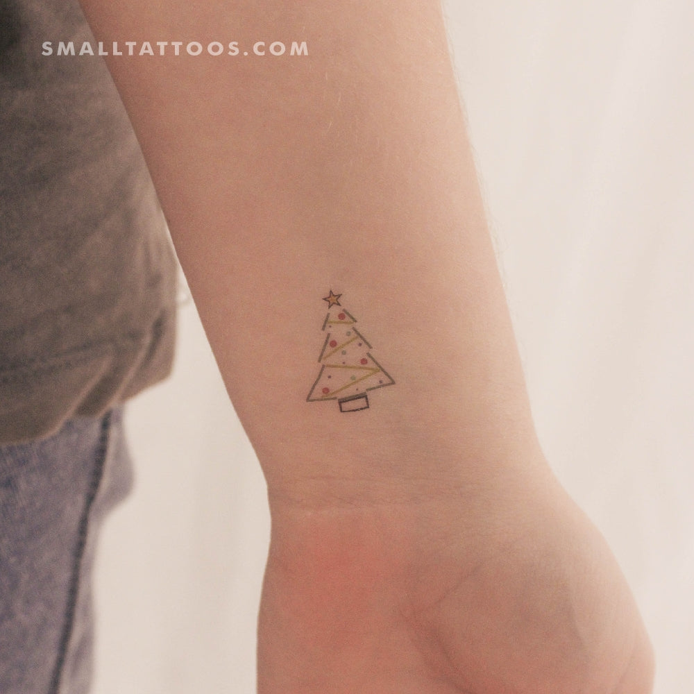 Tatuaje temporal minimalista de árbol de Navidad (juego de 3)
