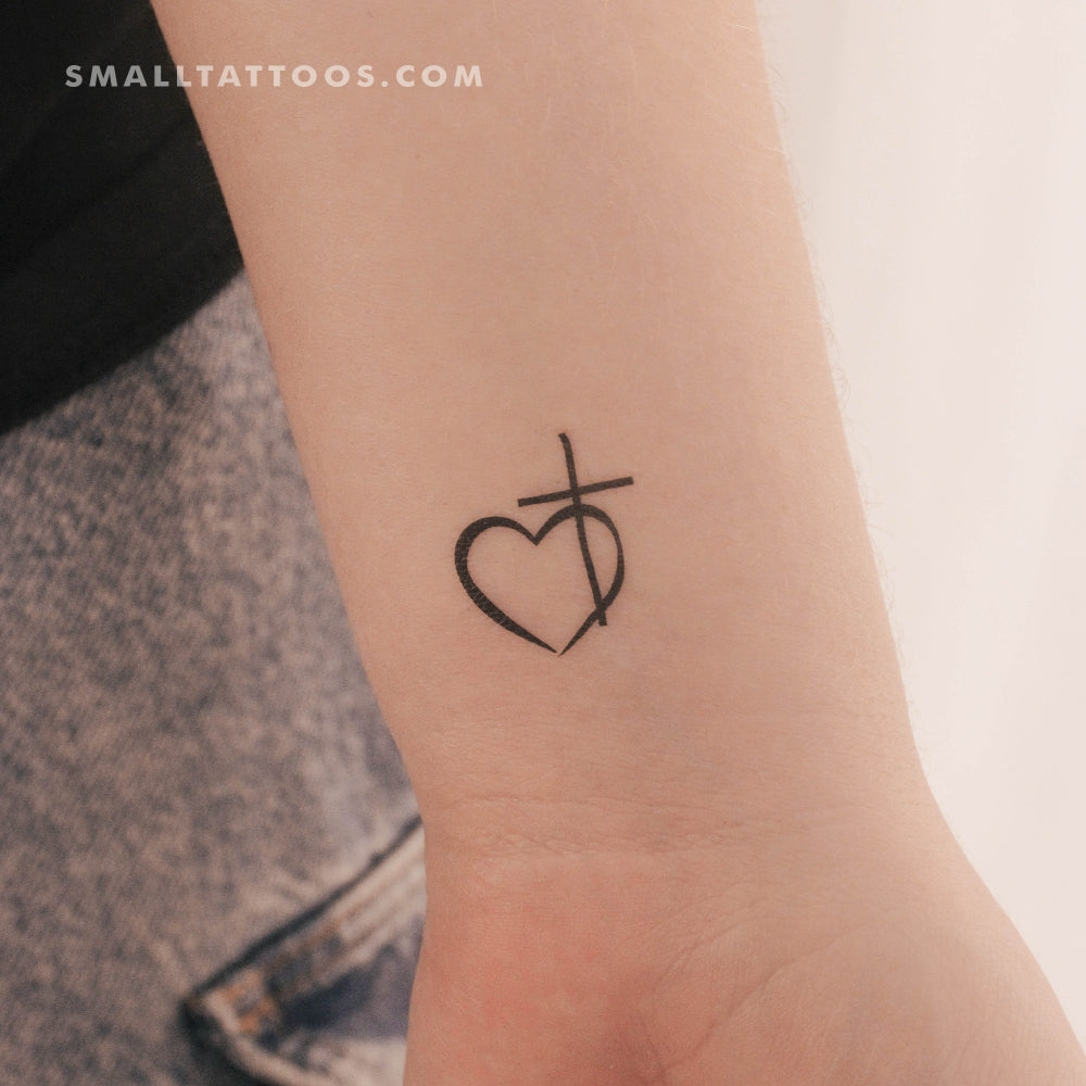 Tatuaje temporal de cruz y corazón (juego de 3)