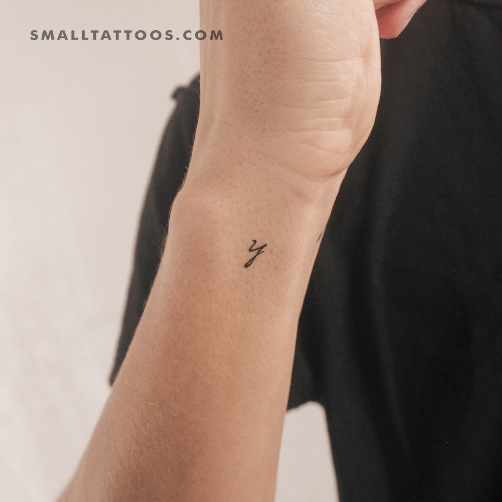 Handwritten Script Lowercase Y Letter Temporary Tattoo (Set of 3)