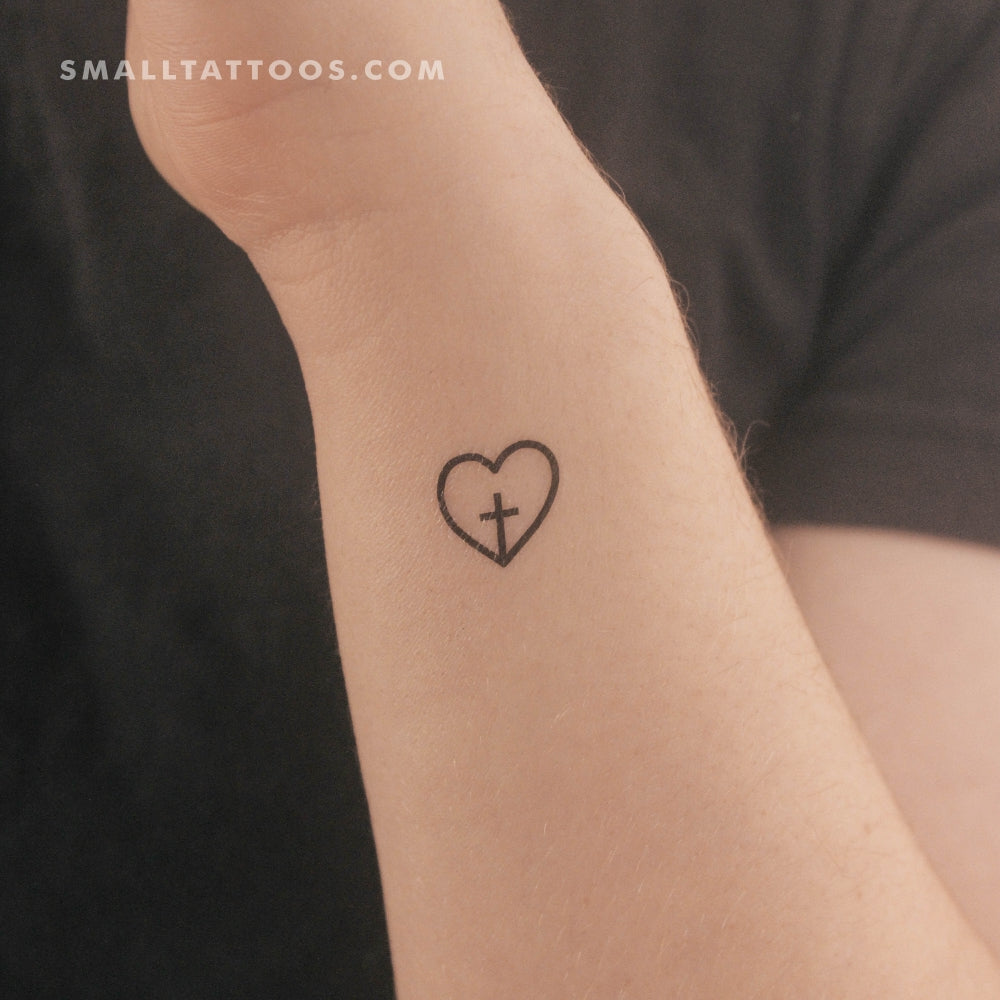 Tatuaje temporal de cruz dentro de un corazón (juego de 3)