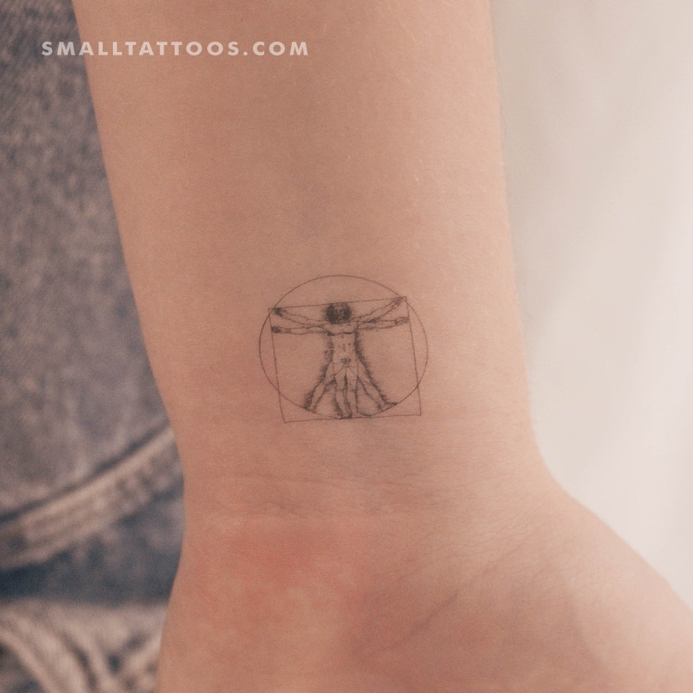 Tatuaje temporal pequeño del Hombre de Vitruvio (juego de 3)