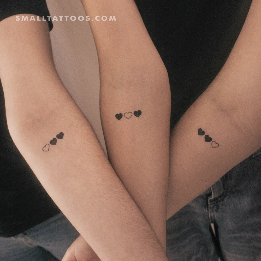 Matching Hearts Temporary Tattoo (Set of 3x3), image size:1000x1000
