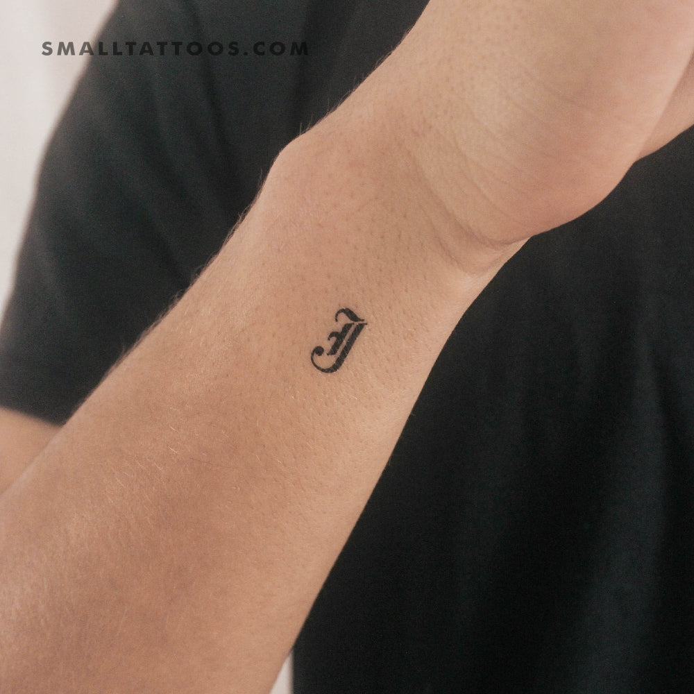 Tatuaje temporal de la letra J mayúscula estilo gótico (juego de 3)