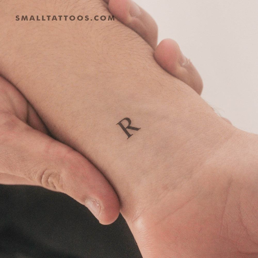R Uppercase Serif Letter Temporary Tattoo (Set of 3)