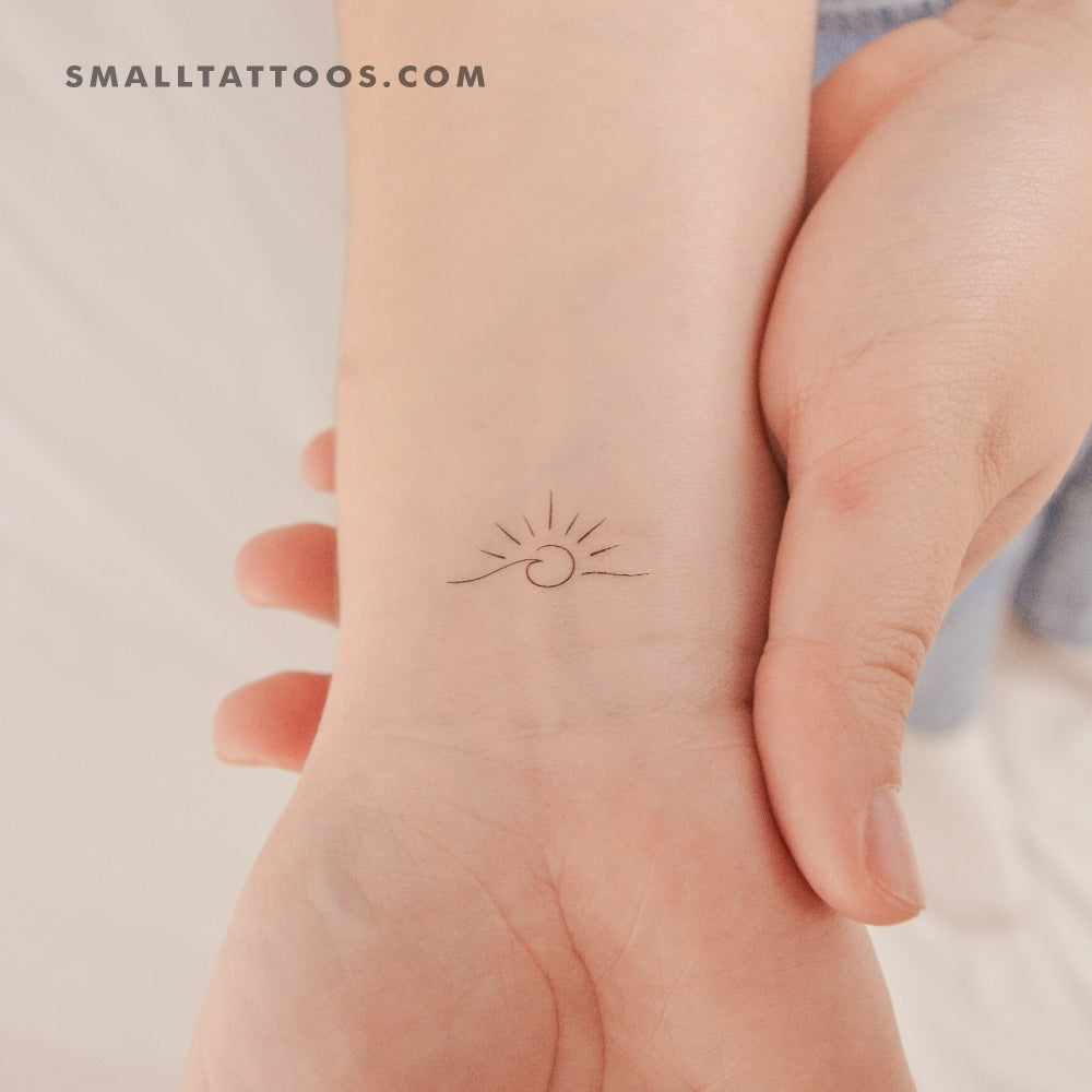 Tatuaje temporal de olas pequeñas al atardecer (juego de 3)