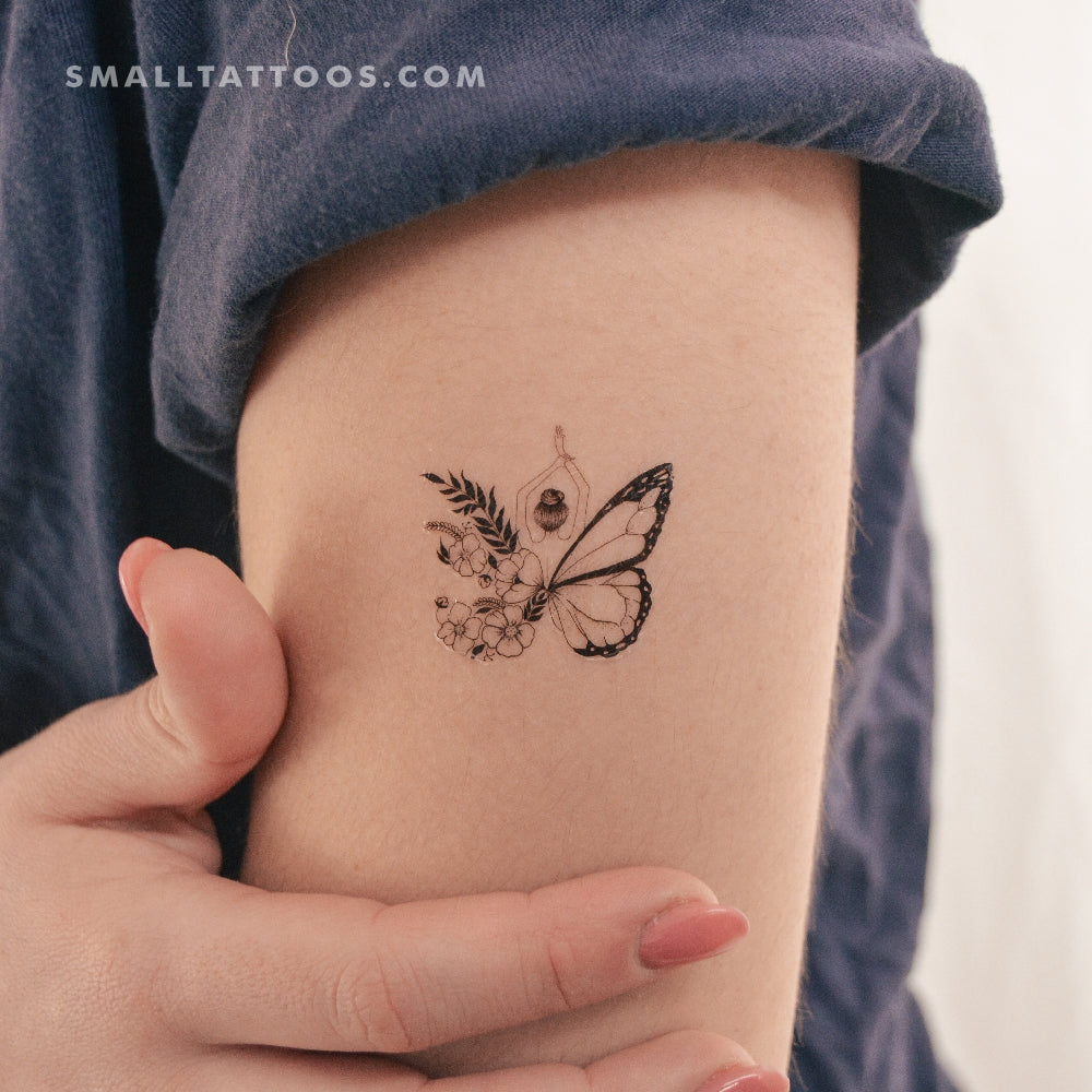 Tatuaje temporal de mariposa con media flor de Malak Aboyosif (juego de 3)