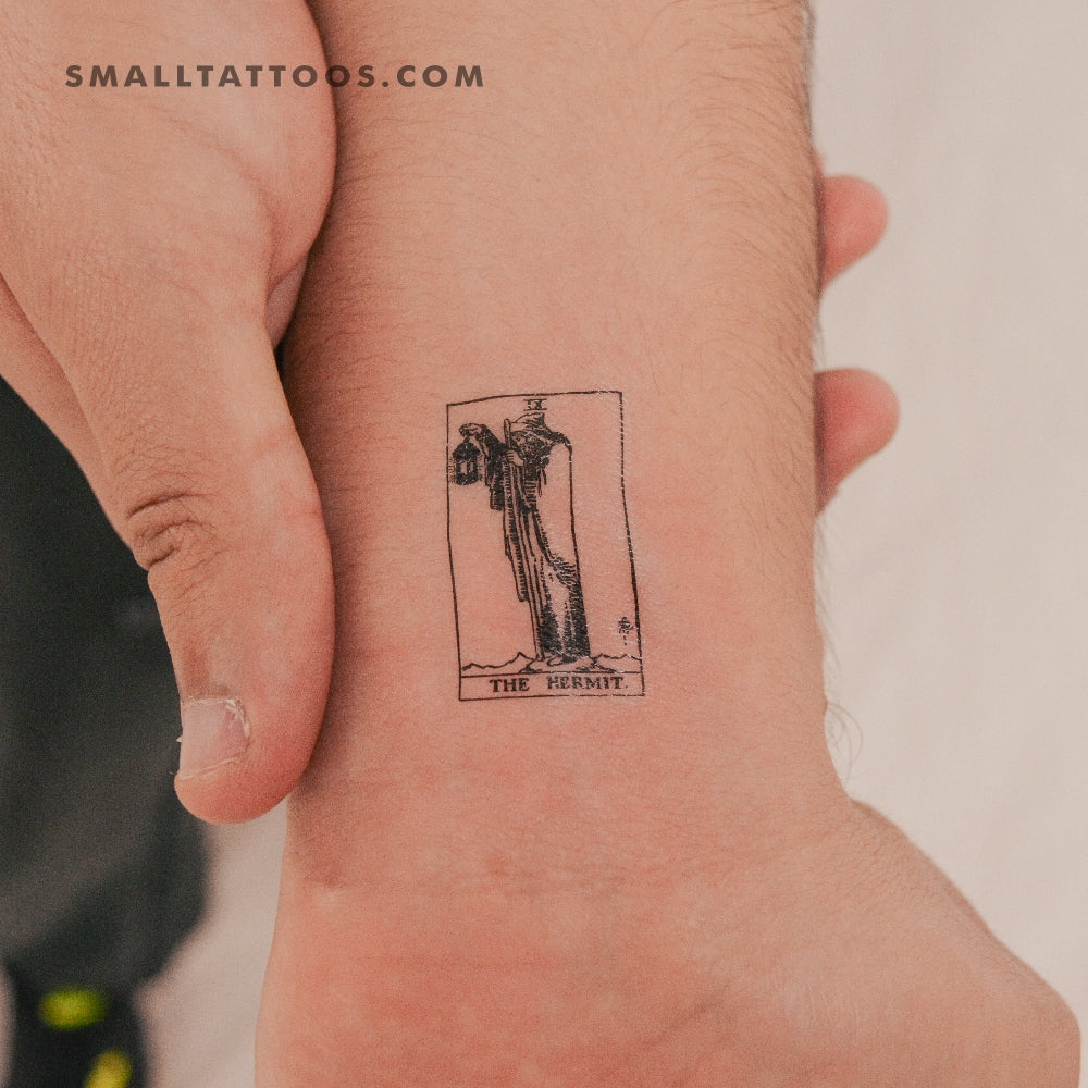 Tatuaje temporal pequeño de la carta del Tarot El Ermitaño (juego de 3)