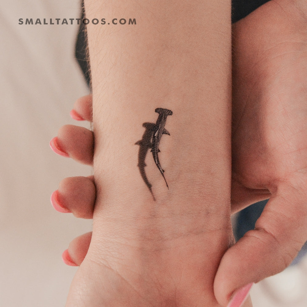 Great Hammerhead Shark And Shadow Temporary Tattoo (Set of 3)