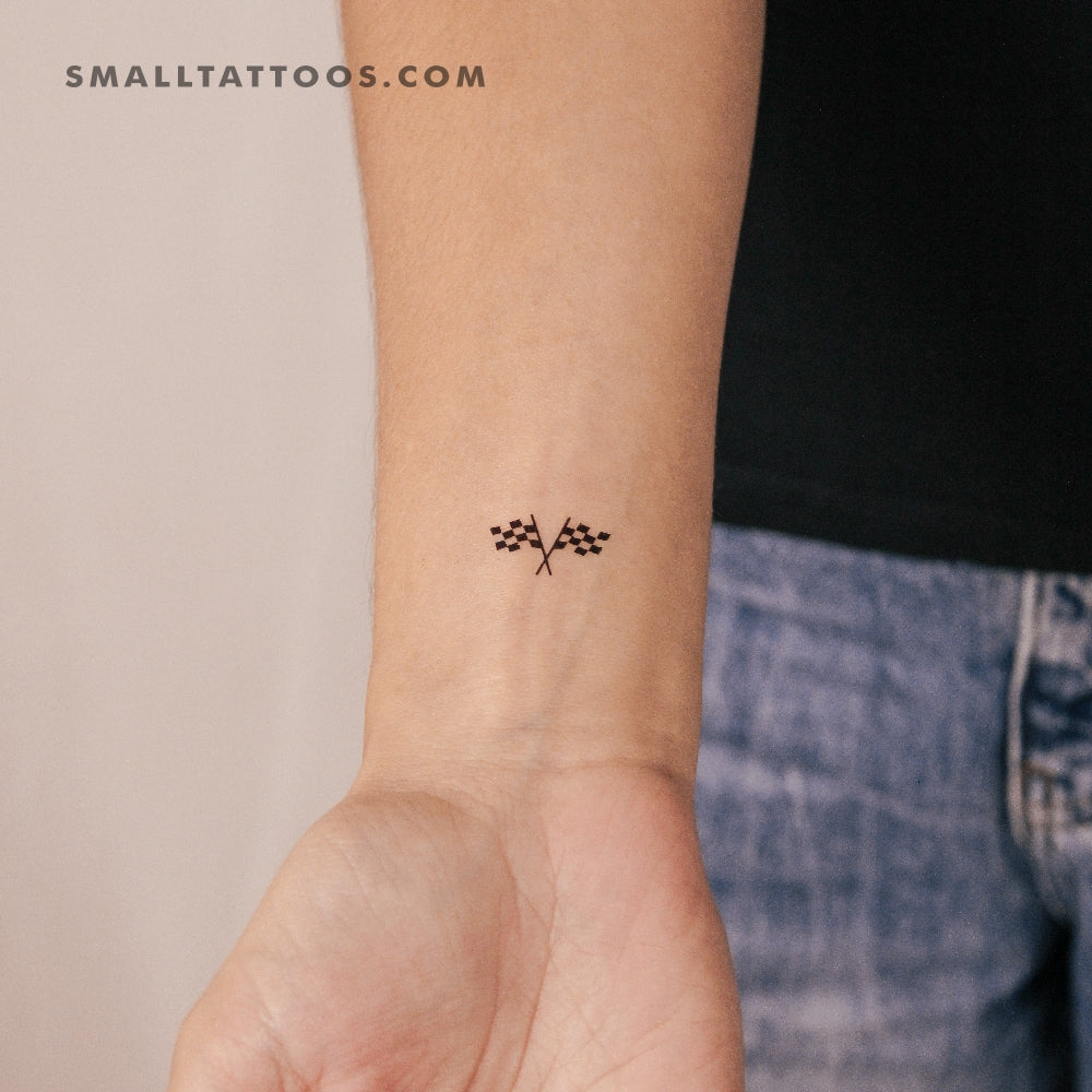 Double Checkered Flag Temporary Tattoo (Set of 3)