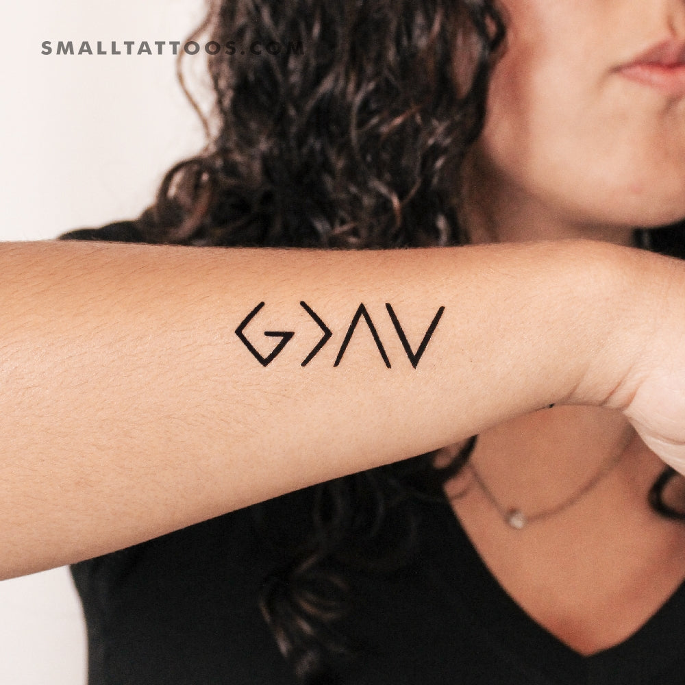 Tatuaje temporal con el símbolo "Dios es más grande que mis altibajos" (juego de 3)
