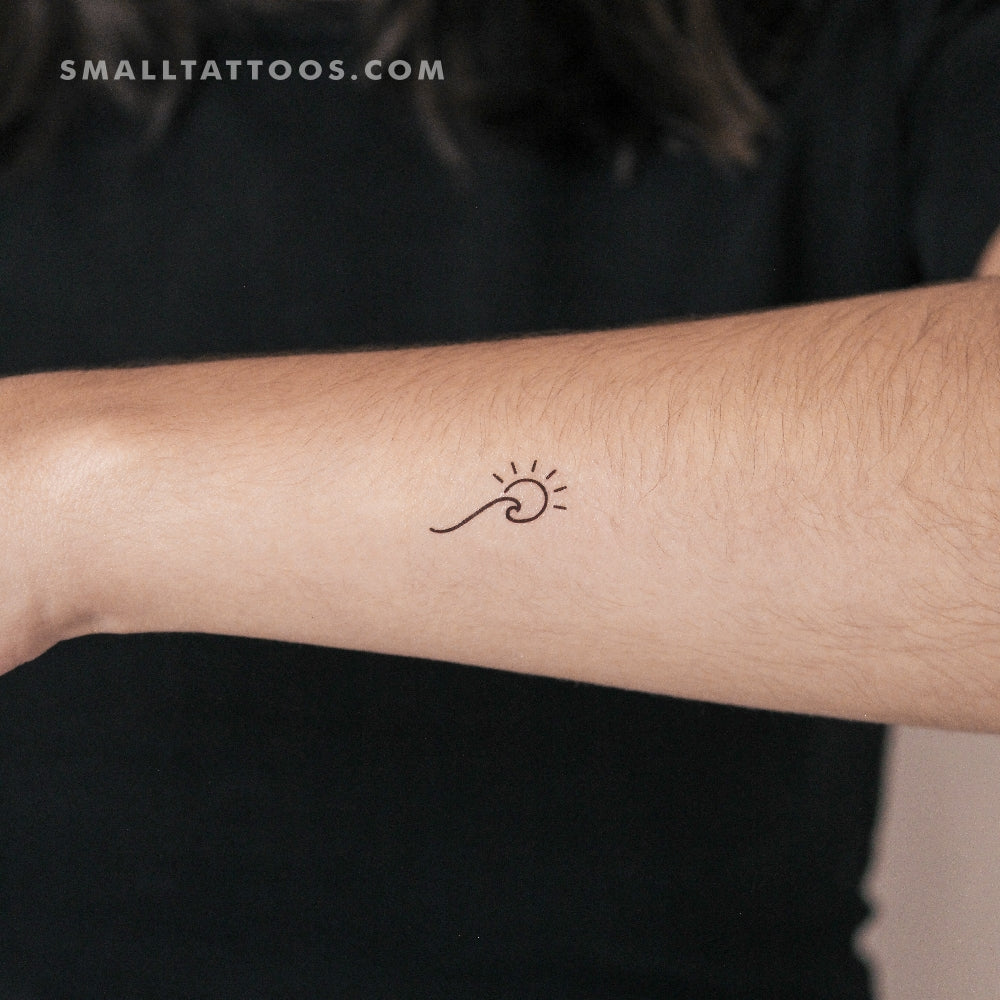 Tatuaje temporal minimalista de ola y sol (juego de 3)