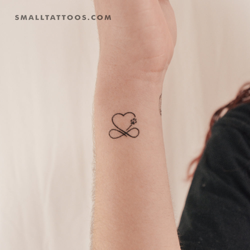 Tatuaje temporal de corazón infinito con huella de pata de perro (juego de 3)
