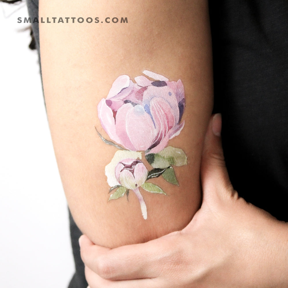 Tatuaje temporal de peonía rosa de Ann Lilya (juego de 3)
